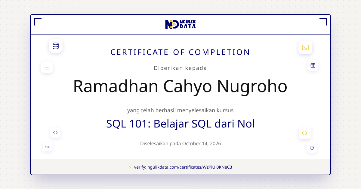Sertifikat pelatihan SQL
